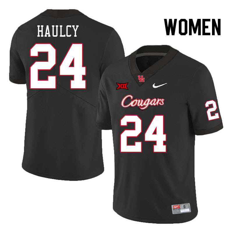 Women #24 A.J. Haulcy Houston Cougars College Football Jerseys Stitched Sale-Black - Click Image to Close
